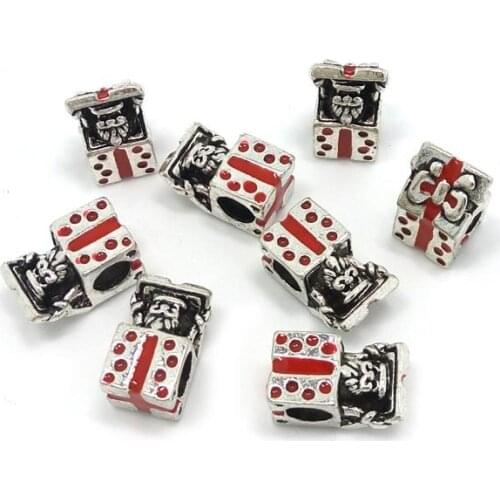 Free Shipping New 30pcs Santa Claus in Gift Box Big Hole Red Oil-drip Beads fit European Bracelet DIY Merry Christmas Gift