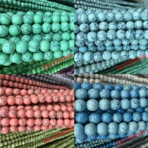 Free Shipping Light Blue Orange Green Red Imitation Turquoises Loose Stone Jewelry Beads 6MM 8MM 10MM 12MM diy beads