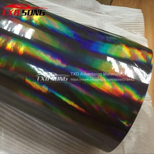 Free shipping Premium Quality Black Chrome Holographic vinyl with air free bubbles holographic sticker Rainbow holographic