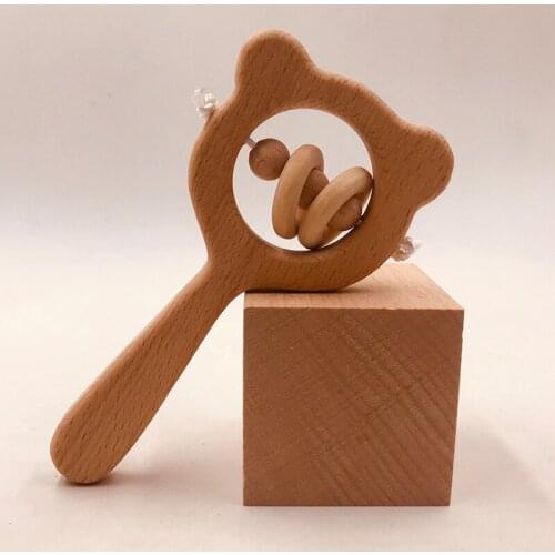 Safety Wooden Beech animal Pacifier Rattle Crafts accessories Molar teeth toy for baby child Infant Nipple Bite Teether Gift