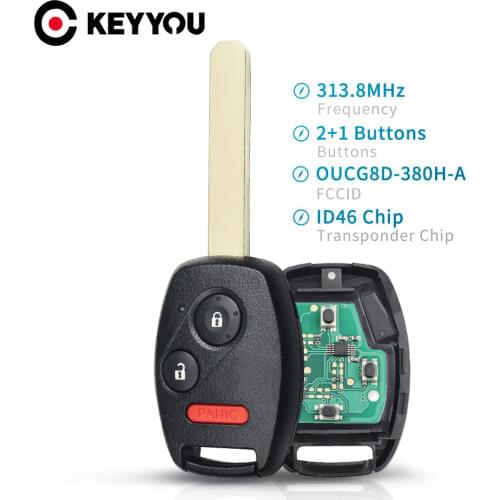 KEYYOU Car Remote Key for Honda Odyssey 2005 2006 2007 2008 2009 2010 OUCG8D-380H-A 313.8MHz 2+1 BT Fob Control with ID46(7941)