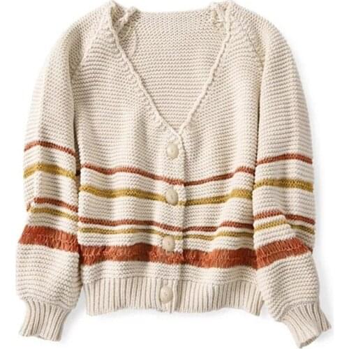 CAMIA new sweater women V Neck Stripe Cardigan Lady Casual ropa mujer Outwear Loose Knitted Sweater With Buttons