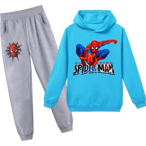 Disney Spring Kids Spiderman Clothing 2Pcs Hoodies Set Autumn Boys Girls Fashion Cotton Hoodies Pant Casual Jogging Suit