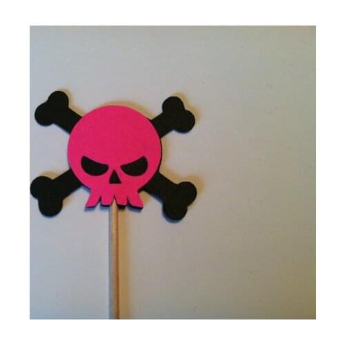 Fushia skull and crossbone Cupcake toppers birthday appetizer picks halloween party toothpicks decor