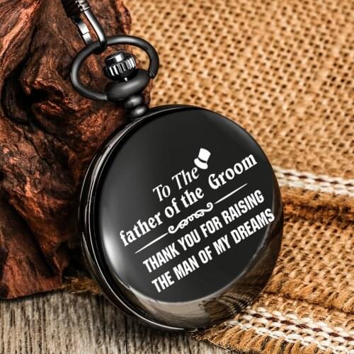 To The Father Of The Groom Portable Male Pocket Watch Classic Numerals Dial Quartz Small Clock Durable Chain Pendant Souvenir