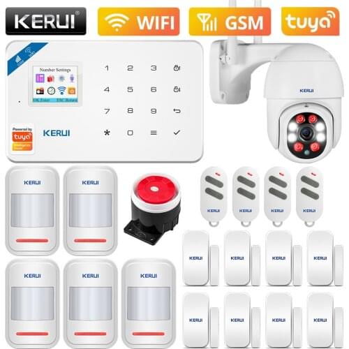KERUI W181 WiFi GSM Smart Home Security Alarm 1.7 Inch TFT Color Screen Tuya APP Control Burglar Motion Detector Smoke Sensor