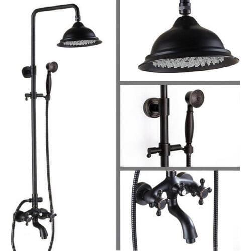 Black Oil Rubbed Brass Dual Cross Handles Bathroom Rainfall Rain Shower Head Faucet Set Bathtub Mixer Tap Wall Mounted mrs450