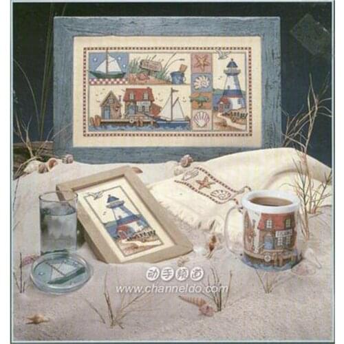 Linen Color Cloth Magazine Style Landscape Cross Stitch Printed Cloth Kit Seaside Lighthouse Life Handmade Embroidery Material