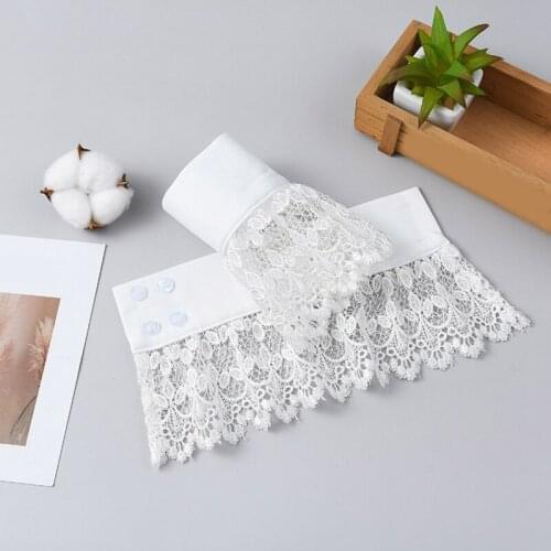 Women Organza Wrinkled Sheer Layered Horn Cuffs Ruffles Lace Edge Detachable Fake Sleeves Sweater Decorative Wristband