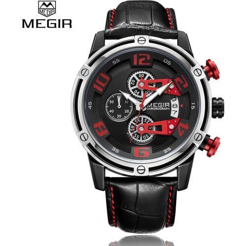 New Classic Brand MEGIR Quartz watch Genuine Leather Creative Chronograph Watches Men sports Watch Clock Male Relogio Masculino
