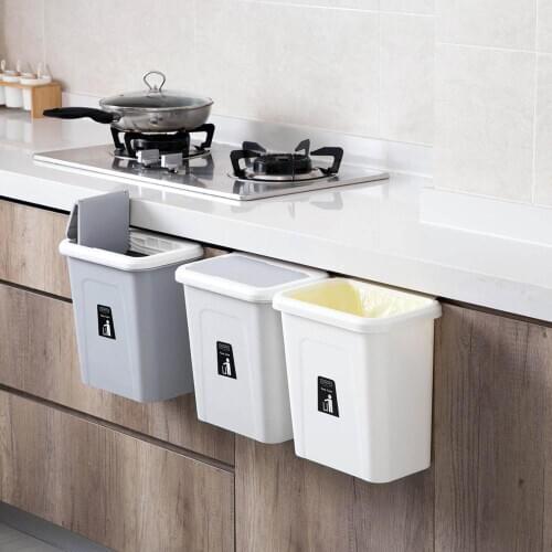 Kitchen hanging trash can with lid household cabinet door wall hanging kitchen waste storage bin storage box bedroom trash can