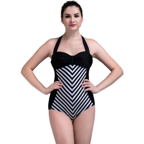 2018 NEW Girls Woman Classic Retro Style One Pieces Swimwear Black&White Striped swimsuit High Quality Dispaly Real photos
