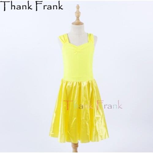 New Satin Contemproray Dance Dress Girls Yellow Modern Costume Women Performance Costumes Kids Leotard Dresses For Dancing C702