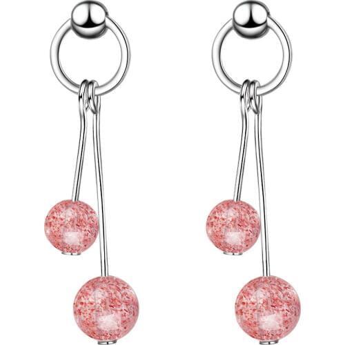 New Arrival 925 Sterling Silver Earrings Sweet Simple Circle Natural Strawberry Crystal Tassel Earrings For Women Gift