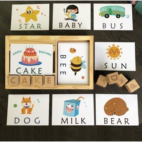 Montessori Learning English Cards Alphabet Spelling Words Kids Games Spelling Word Building Block Early Educational Toys