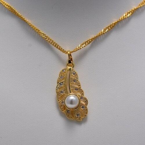 Gold Color White pearl Pendant and Chain Necklaces for Women Girls Charm mosaic Jewelry Gifts African French ornaments