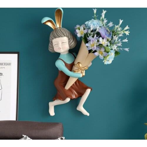 Hanging girl statue vase wall decoration bedroom porch background wall decoration resin vase wall hanging set