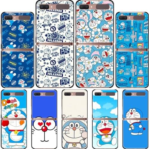 Fitted Case for Samsung Z Flip Shell For Galaxy Z Flip 5G Black Hard Fold Shockprooft Capas Funda Cartoon Doraemon
