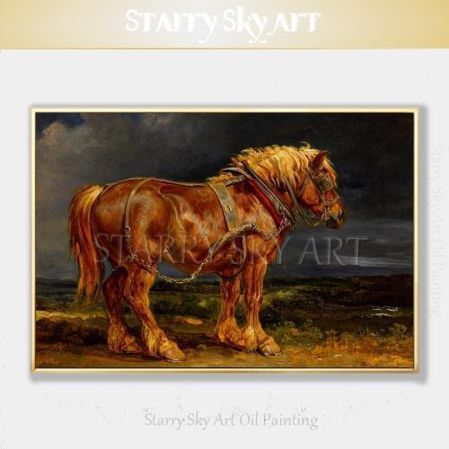 Professional Artist Hand-painted High Quality Luxury Shire Horse Oil Painting on Canvas Beautiful England Shire Horse Painting