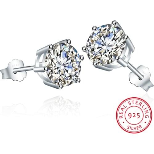 Luxury Female 3/4/5/6/7/8mm White Round Earrings Crystal 925 Sterling Silver Earrings For Women Small Round Zircon Stud Earrings