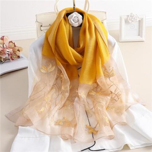 Luxury Embroidery Silk Scarf All-Mach Ladies Elegant Shawl Sun Protection Pashmina Cover-Ups Gift 70*190CM