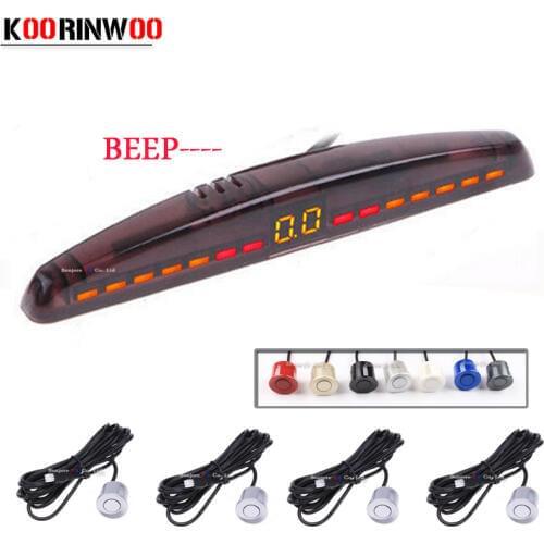 Koorinwoo Electromagnetic Car Parking Sensor 4 Reverse Backup Radar Sound Alert Indicator Probe System 12V Parktronic Black Red