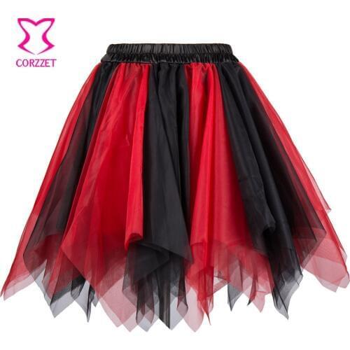 Sexy Clubwear Red&Black Multi Layered Tulle Mini Tutu Skirt Lolita Underskirt Petticoat Short Skirts Womens 2017 Matching Corset