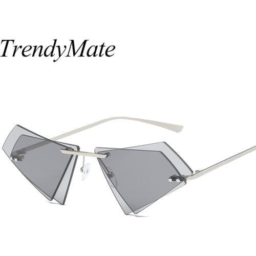 New Cat Eye Women Sunglasses Brand Gradient Rimless Sunglasses Women Vintage Glasses Woman Sunglasses Oculos De Sol 1184T