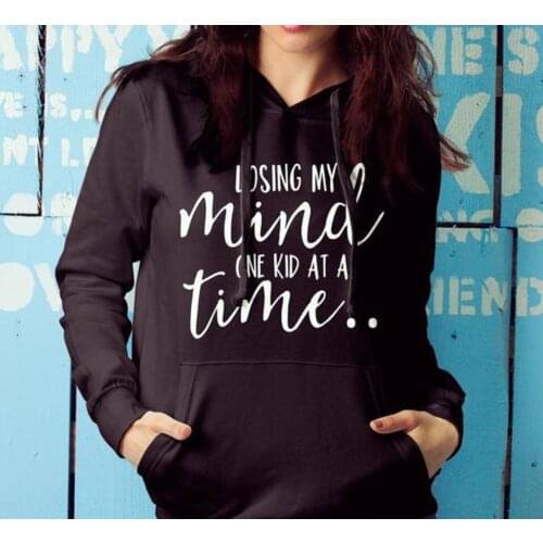 Losing My Mind One Kid At A Time hoody sweatshirts Personalised Kangaroo Pocket hoodie women casual winter Jumper mama gift Top