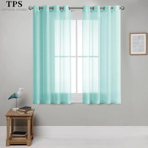 TPS Tulle Sheer Short Curtains for Kitchen Half Window Living Room Modern Solid Voile Curtain Window Kitchen Bedroom Drapes