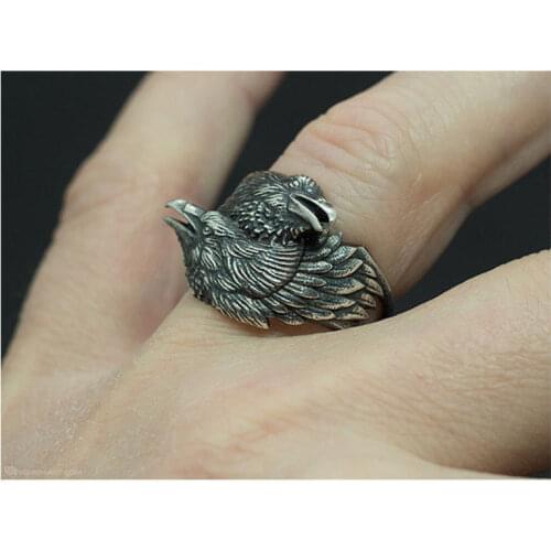 Viking Crow Defends Odin Scandinavian Talisman Ring Creative Ring Punk Hip Hop Personality Mens Rings
