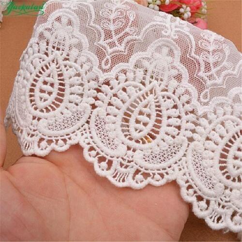 YACKALASI 5 Yds/Lot Cotton Embroidery Lace Soft Tulle Mesh Trims Scalloped Lace Fabrics appliqued White and Black 20cm