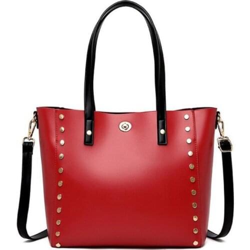 High-end series All-match ladies tote handbag oil leather messenger bag large capacity shoulder bag personalized rivet handbag