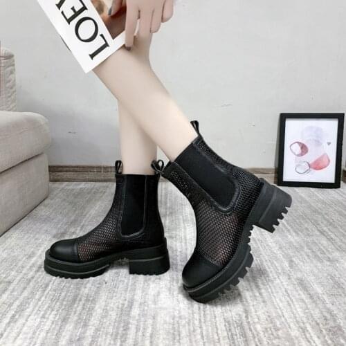 SONDR Women Boots Platform Flats Ankle Boots Big Size Woman Lace Up Zip Shoes Womens 2021 Spring Female Cool Black Footwear