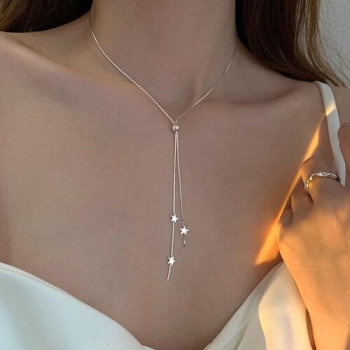 925 Sterling Silver Tassel Star Pendent Necklace For Women Girls Party Jewelry Choker Collar dz300