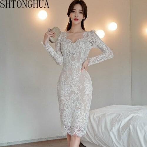 Sexy Hollow Out Lace Women Pencil Bodycon Dress Summer 2020 Casual Sheath Club Dresses OL Office Work Vestidos Female