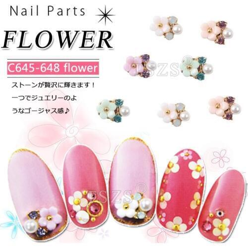 10pcs/lot salon professional Summer japanese type flower with pearl alloy Jewelry Nail Charm design Nail Art parts Decorations