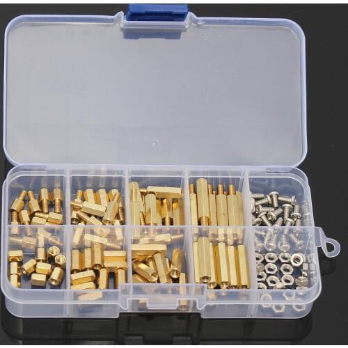 120Pcs/Set M3BH2 M3 Male Female Brass Standoff Spacer Pillar PCB Board Hex Screws Nut Assortment Kit with Box Fastener Hardware