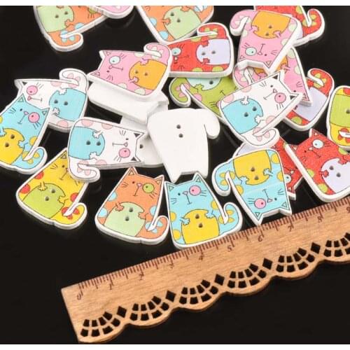 Scrapbooking Accessories 25pcs Mixed Cat Wooden Decorative Buttons For Crafts Handmade DIY Sewing Kids Clothing 25x22mm M1526