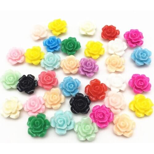 50pcs 13mm Multi Mixed Resin Rose Flower Flatbacks Cabochons Embellishments DIY Phone Decorations Scrapbook Crafts Cardmaking
