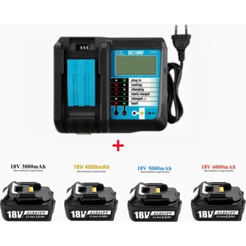 Rechargeable Battery BL1860B 18V 6000mAh Backup Battery For Makita 18VBL1860 BL1840 BL1850 Cordless Drill With DC18RF 3A Charger