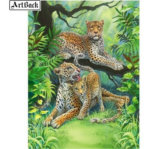 Forest Animals 5d Diamond Painting Leopard Family Full Square Diamond Embroidery Leopard 3d Round Diamond Mosaic Wall Sticker