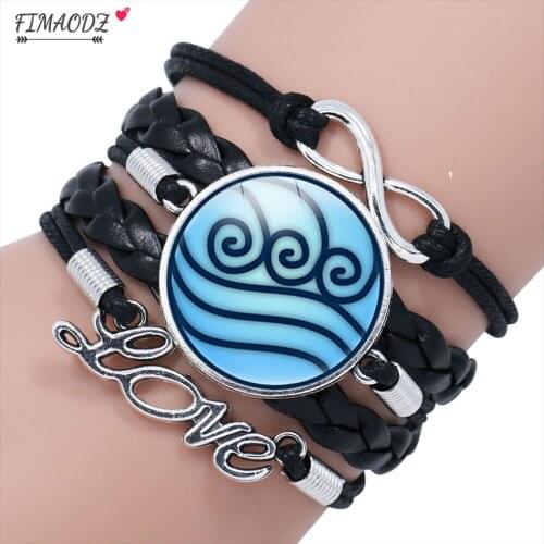 FIMAODZ Avatar The Last Airbender Bracelet Air Nomad Fire And Water Tribe Symbol Art Picture Woven Leather Bracelets Bangle