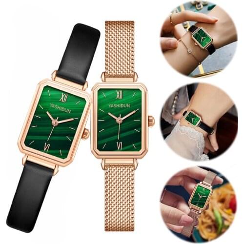 Women Watches Quartz Movement Ultra-thin Ladies Clock High Quality Waterproof Rectangle Small Green Wristwatch Fashion Items