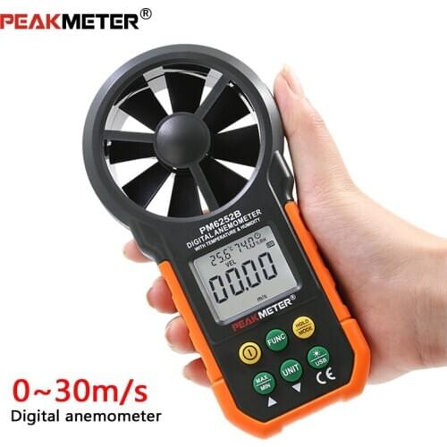 PEAKMETER MS6252A MS6252B Digital Anemometer 30m/s Handheld USB Airflow Tester to measure ambient temperature and humidity