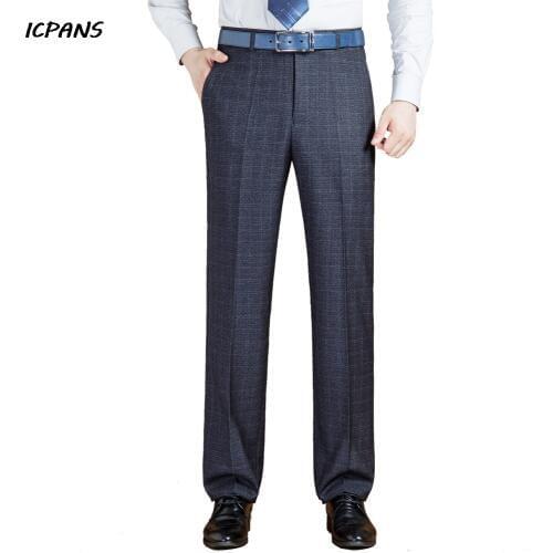 ICPANS High Waist Formal MensTrousers Straight Loose Flat Suit Pants Man Autumn Winter Dress Pants Male Big Size 29- 40 42 44