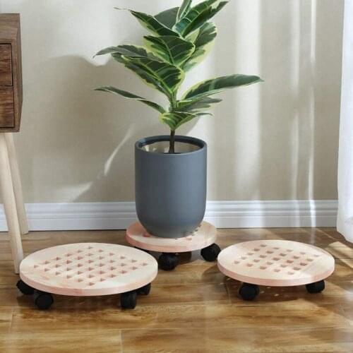 Wooden Flower Pot Trays Movable Round Planter Caddies Universal Wheels Plant Stand Flower Pot Rack with Wheels Home Decoration