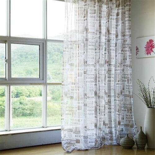 Newspaper Sheer Tulle Curtains for Living Room Bedroom Transparent Voile Window Curtains Panel Custom