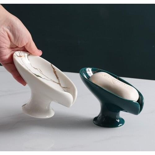 Ceramic Drain Soap Holder Leaf Shape Soap Dish Soap Box Shower Sponge Storage Holder Plate Kitchen Bathroom Supplies