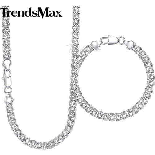 Trendsmax Jewelry Set Snail Link Mens Womens Necklace Bracelet White Gold Filled Chain 7mm KGS270